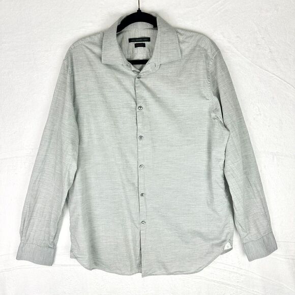 John Varvatos Regular Fit Cotton Long Sleeve Button Up Shirt Size 16 34/35 Gray - Picture 1 of 6